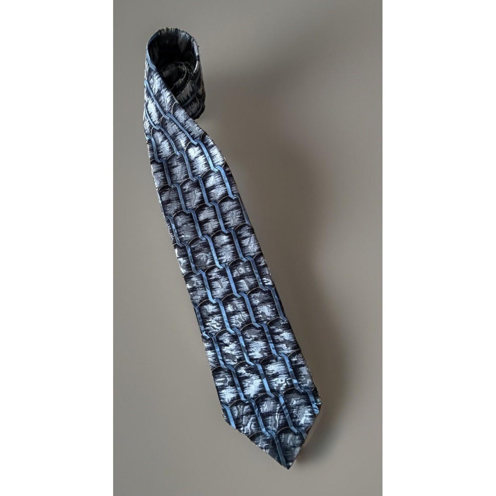 Louis Roth Neckwear Tie Blue Silver Abstract Geometric Italy 100% Silk JBHS